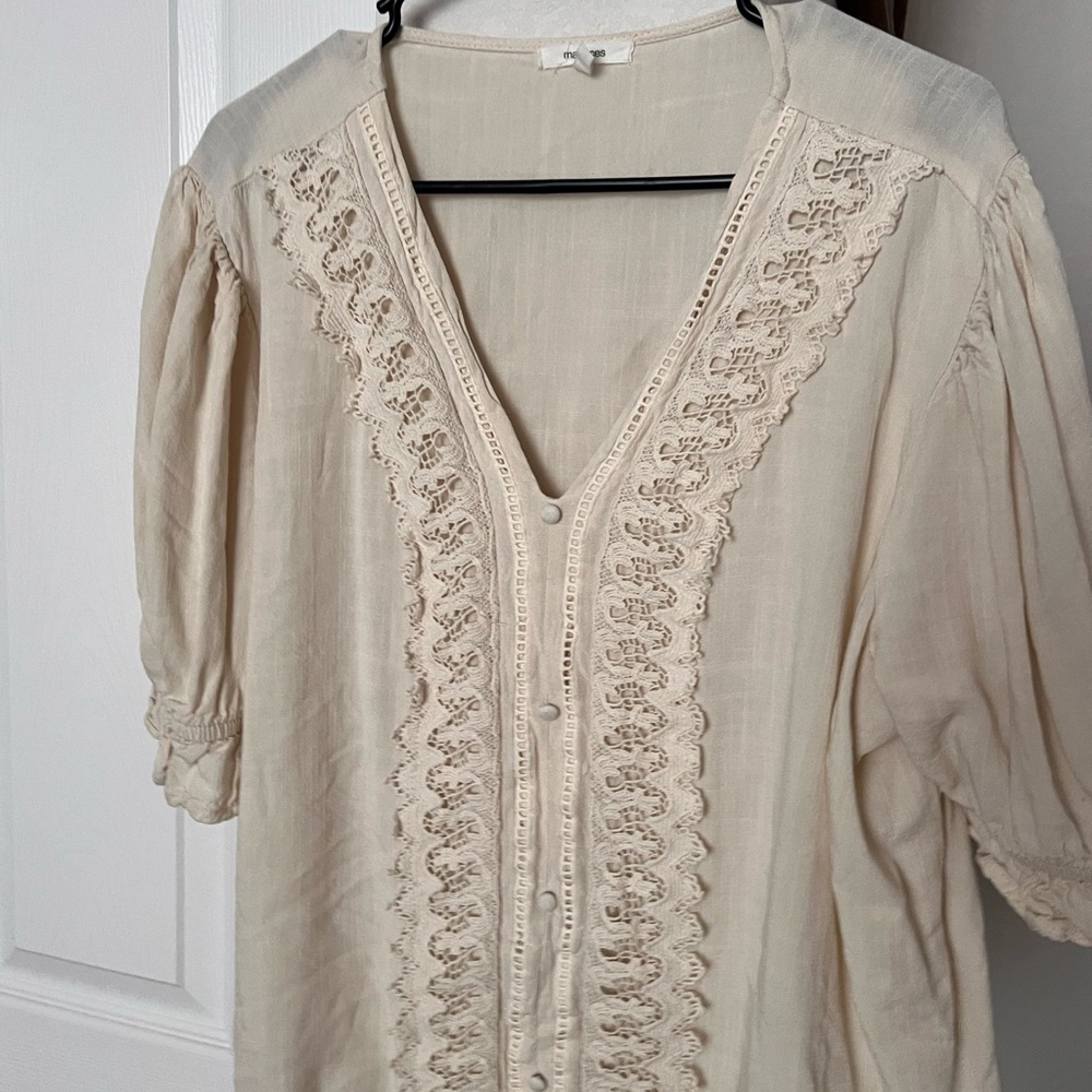 Maurices Ivory Button-Down Blouse with Lace